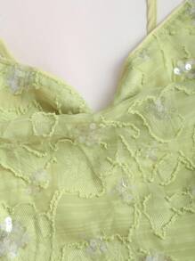 Sweetra Sequin Embroidered Strap Sexy Open Back Draped Neck Green Dress - Green - View 6