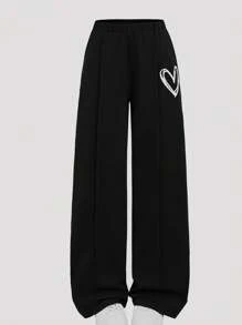 SHEIN Girlism 2 件套青少年女孩休闲宽松圆领针织花卉褶皱上衣和短裤套装，黑色，舒适的日常穿着，适合日常、返校、节日家庭户外春季野餐和街头服饰等各种场合 - 黑色 - 查看 5