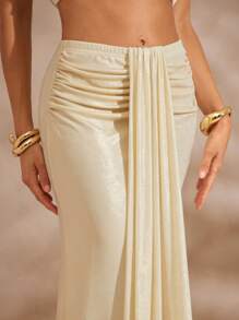 Hauture 性感夏日假期锡箔液体凝胶腰带褶饰美人鱼长裙 - 杏色 - 查看 3