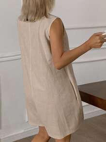 DAZY 简约风格无袖女式连体裤家居服睡衣 - 卡其色 - 查看 2