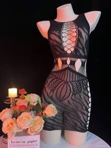 SHEIN 1件套女士性感纯色镂空内衣裙