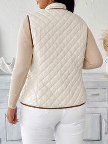 EMERY ROSE Plus Size Women's Simple Color Block Padded Vest, Garment Winter Fall Autumn - Apricot - View 2