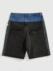 ROMWE MEN Street Life Men's Double-Layer Waistband Embroidered Graphic Cargo Denim Shorts - Brown - View 2