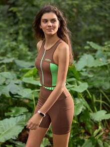 In My Nature Conjunto de chaleco y shorts versátil y casual de bloques de color, ropa deportiva para actividades al aire libre y entrenamiento para mujeres