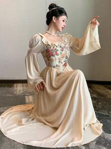 DAZY 女式宫廷风碎花拼布连衣裙，春夏