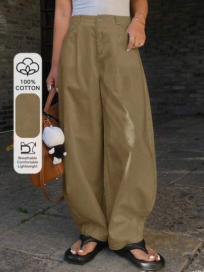 DAZY 女士纯色宽松哈伦裤，带口袋，休闲春夏长裤