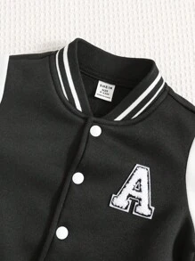 Baby/Toddler Unisex Casual Comfortable Varsity Contrast Sleeve Baseball Jacket,In Fall/Winter - Black and White - View 5