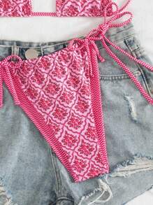 Swim Mod Bộ 2 đồ bơi nữ có nơ, họa tiết kỳ nghỉ hè gợi cảm, bikini màu hồng thanh lịch cho bãi biển - Nhiều màu - Xem 5