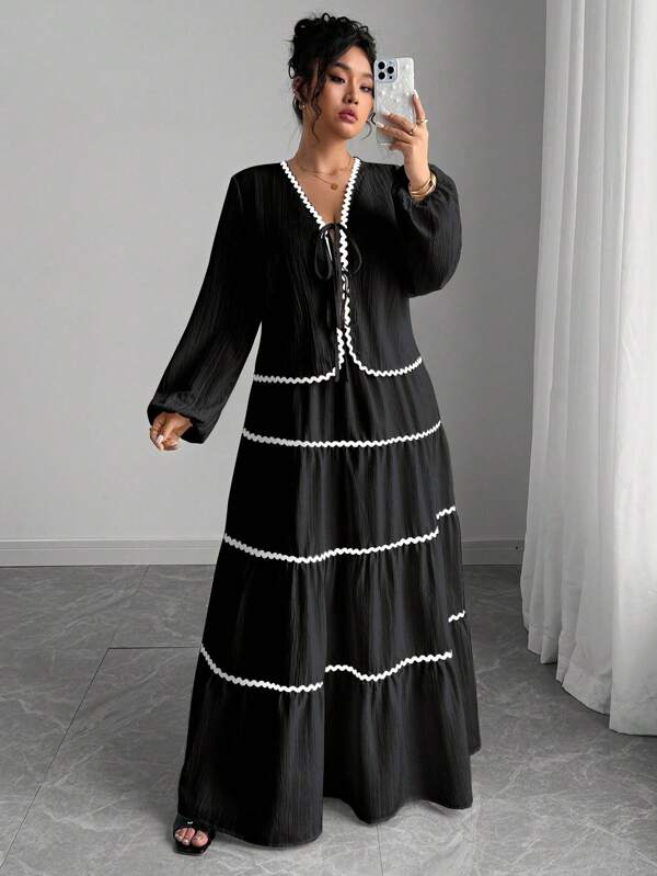 SHEIN Tall Cardigan texturat țesut pentru femei, mărime mare, cu mânecă lungă și curea, fustă lungă în linie A cu tiv cu volane contrastante, set de două piese, elegant și romantic franțuzesc