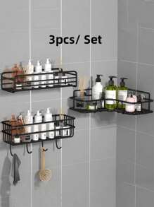 1PC, Perforation-Free Bathroom Shelving Triangle Shelving Toiletries Storage Shelf Home Bathroom Decor Bathroom Organizer Summer - Black - View 16