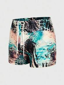 ROMWE MEN Casual Men's Leopard & Zebra Print Drawstring Waist Boxer Briefs Swimwear - Multicolor - View 3