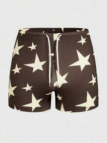 ROMWE MEN Street Life Men's Star Printed Drawstring Waist Casual Swimming Trunks - Multicolor - View 1