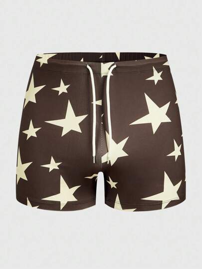 Street Life Men's Star Printed Drawstring Waist Casual Swimming Trunks
