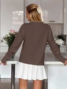 EURMUSE Women's Plain Drop Shoulder Long Sleeve Single Breasted Casual Knit Cardigan - Brown - View 2