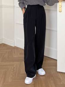 DAZY Women's Casual Business Solid Color Straight Leg Pants,Women Dress Pants - Black - View 7