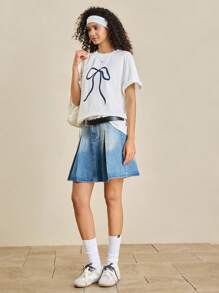 INAWLY Casual Butterfly Print Round Neck Drop Shoulder Women T-Shirt