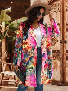 EMERY ROSE Plus Size Floral All-Over Print Casual Windbreaker Floral Outfits For Women Floral Blazer Women Floral Print Blazer,Fall Clothes Plus Size,Going Out Outfits,Business Casual Woman Curve Women Floral Blazer,For Stylish Everyday Wear Winter Autumn - Multicolor - View 5