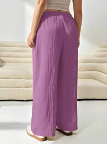 SHEIN EZwear 女士加大码宽松梭织休闲长裤，紫丁香色 - 紫丁香色 - 查看 2