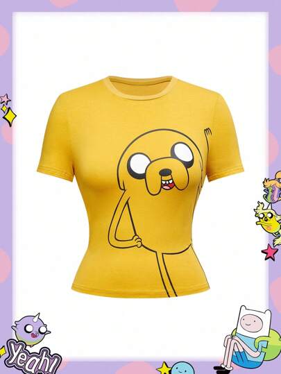 Adventure Time X ROMWE Women Y2K Cute & Funny Graphic Print Fitted T-Shirt