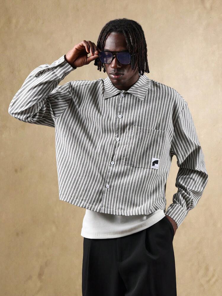 SUMWON Classic Button Down Work Shirt Vertical Stripe Pattern Long Sleeve Casual Oversized Cotton Blend Business Casual Office Professional Essential Wardrobe Staple