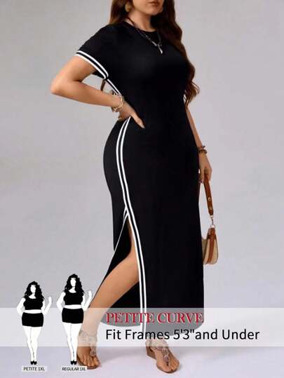 SHEIN PETITE Women Plus Size Long Solid Color Dress, Spring/Summer