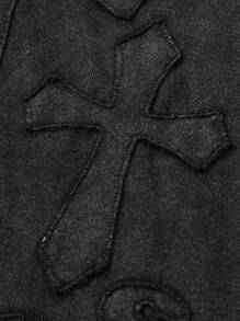 Manfinity EMRG Men's Summer Round Neck Letter & Cross Embroidered Tank Top Men Sleeveless T-Shirt Cross Graphic Tee Men Graphic Tank Top Acid Wash Sleeveless Tee - Black - View 4