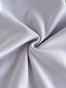 SHEIN 2 件女婴可爱标语印花重磅针织运动衫和短裤套装，休闲日常装 - 淺灰紫 - 查看 7