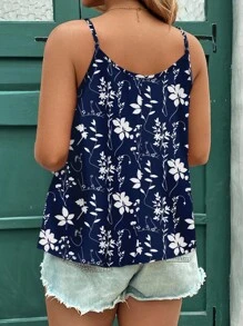 EMERY ROSE Casual Elegant Navy Blue & White Ditsy Ditsy Floral Plus Size Women Camisole & Tank Top Suitable For Summer Suitable For Going Out - Black - View 2