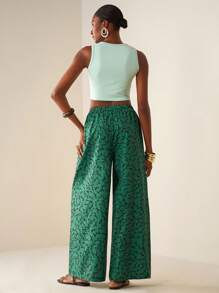 Zivah 2025 春夏新款音乐节、圣帕特里克节、波西米亚风、学生装、日常休闲、基础百搭、休闲、邮轮旅行、海滩、日光浴、街头服饰、病毒式、女士两件套：无袖上衣和阔腿印花裤 - 綠色 - 查看 2