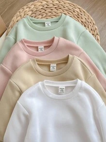 SHEIN 4 件装女婴纯色休闲毛绒衬里长袖运动衫，秋冬