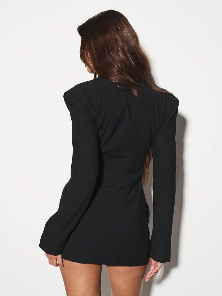 KIZN Long Sleeve Blazer Mini Dress Suit Business Professional Elegant Party Button Front Double Breasted Office Workwear Night Out Formal