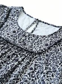 INAWLY Women's Casual Loose Lantern Sleeve Allover Print Top For Vacation - Multicolor - View 3