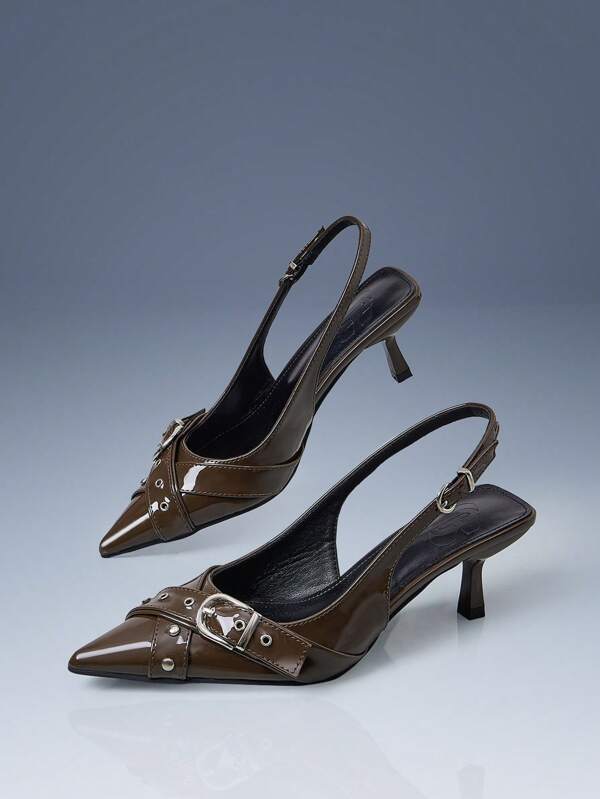 Cuccoo CUCCOO GRLICON Damen Spitzschuh Kreuzriemen Stilettos, Y2K Punk Motorrad Stil