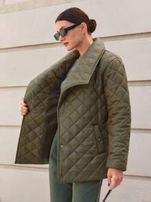 CLARA VERO Women Solid Color Padded Style Belted And Pocket Detailed Winter Coats - Khaki - View 8