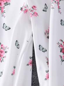 SHEIN Tween Girls' All Over Print Ruffled Collar Puff Sleeve Jumpsuit, Holiday Vibe For Summer - Pink - View 5