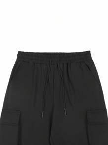 Manfinity Homme Pantalones de chándal negros para hombres, pantalones rectos informales con cordón en la cintura