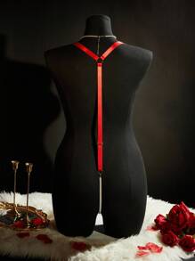 SpicyHot 加大码 2 件珍珠装饰比基尼泳装套装：吊带紧身衣 + 心形乳贴，亮面彩虹色 - 紅色 - 查看 2