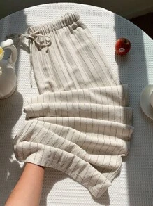 Solflare 大码休闲亚麻裤，度假风，春夏 - 杏色 - 查看 3