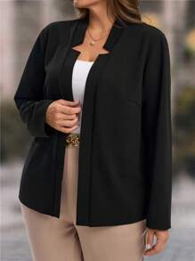 EMERY ROSE Plus Size Women's Solid Color Long Sleeve Open Front Casual Blazer,,Going Out,Office Wear Fal,Spring - Black - View 4