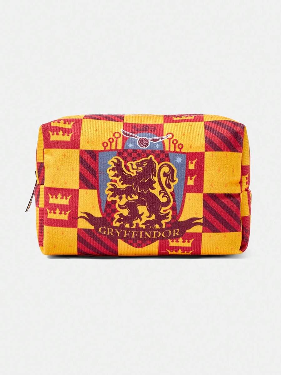 HARRY POTTER X SHEIN 1 件拼色狮子图案绗缝化妆包,带拉链的便携式化妆收纳包,多功能储物袋,轻便旅行包,男女通用 - 彩色 - 查看 1
