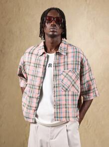 SUMWON Retro Rutig Skjorta Med Broderad Märke Casual Boxig Kortärmad Klassisk Sommar Vår Festival Streetwear Topp - Multifärgad - Visa 5