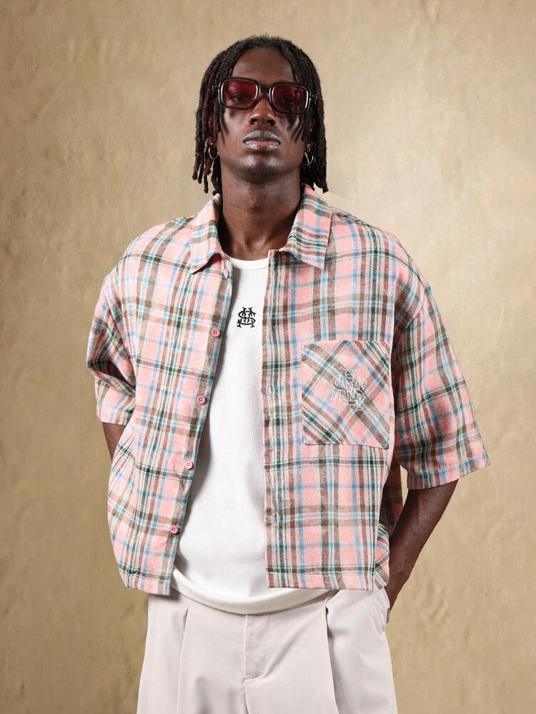 Checkered Button Down Shirt With Embroidered Patch