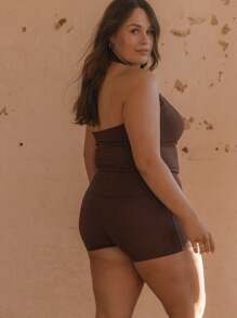 Aralina Curve Leisurewear 罗纹面料挂脖短款运动健身两件套 - 咖啡棕 - 查看 6