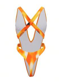 Swim SXY 女士热带印花露背性感连体泳衣，夏季度假 - 彩色 - 查看 7