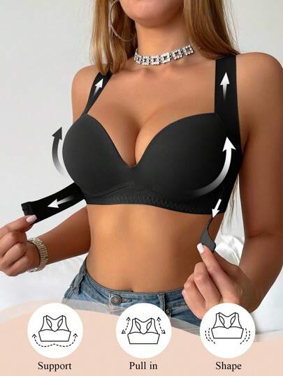 SHEIN 1pc Women's Front Closure Wire-Cup Bra, Lift & Enhance, Anti-Sagging, Posture Correcting, Smoothing, Sports Bra