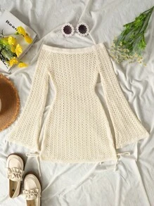 SHEIN 青少年女孩露肩结边罩衫连衣裙（不含比基尼）夏季