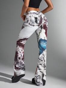 Jeanoix Jeans de mujer vaqueros informales con estampado de moda callejera vintage