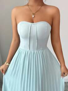 Elenzga Women's Pale Mint Green Ruched Waist Design Midi Dress