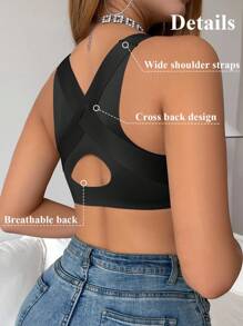 SHEIN 1pc Women's Front Closure Wire-Cup Bra, Lift & Enhance, Anti-Sagging, Posture Correcting, Smoothing, Sports Bra - Black - View 2