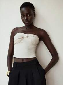 Lumivelle Women's Elegant Bow Decor Tube Top - Apricot - View 5
